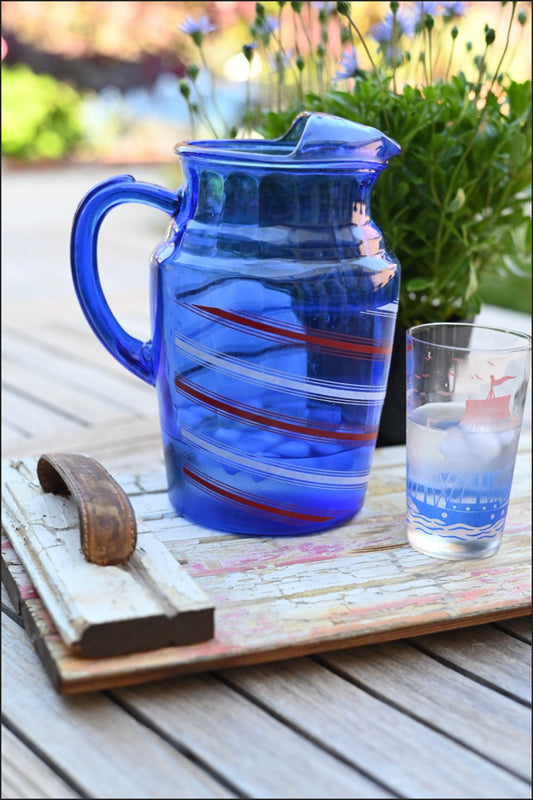 Blue Glass Pitcher and Nautical Glass